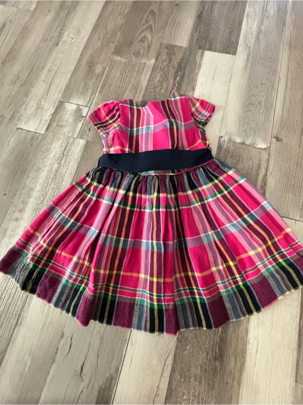 Ralph Lauren Pink Plaid Fit-and-Flare Dress with Navy Waistband